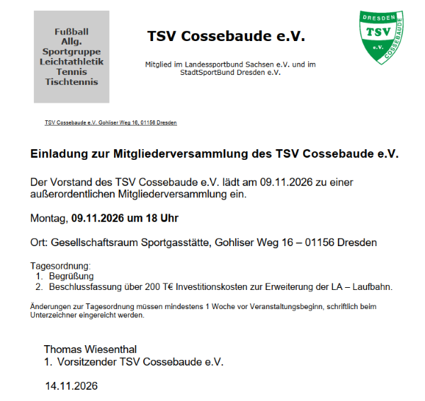 Mitgliederversammlung 09.11.2026
